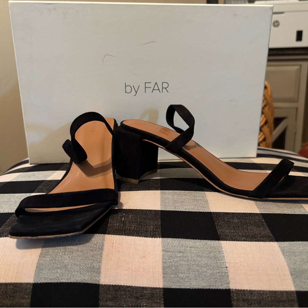 BY FAR Black Heels with Block Heel and Ankle Strap
